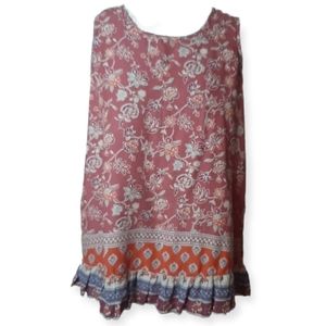 BLL New York Boho Floral Ruffle Cinched Back Sleeveless Top, EUC, size Medium